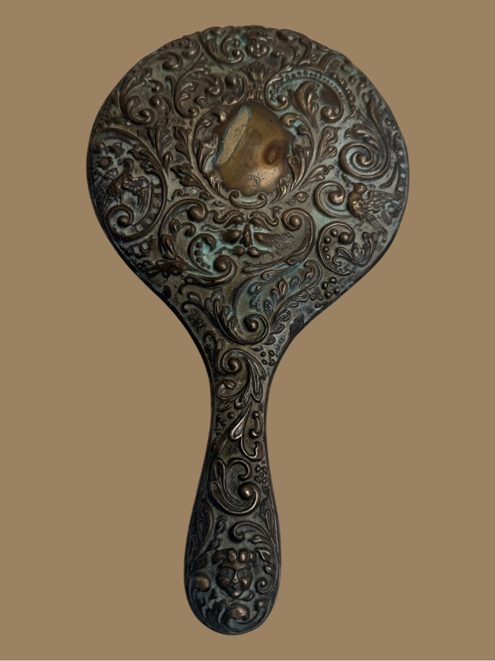 Antique Ornate Hand Held Vanity Mirror Heavy 1880-1910 Victorian Edwardian